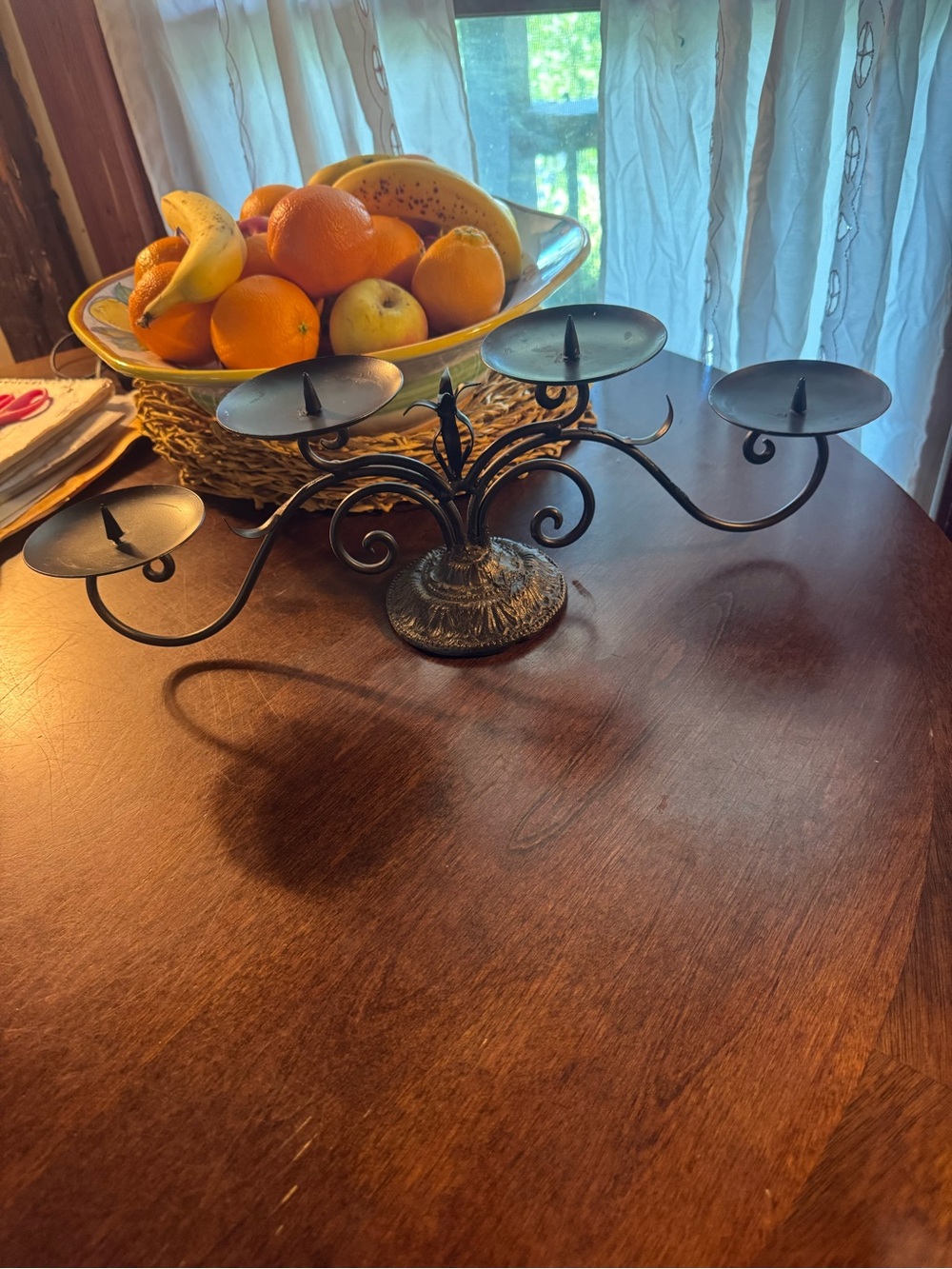 Homemade Art Decorative Black Metal 4 Arm Candle Holder